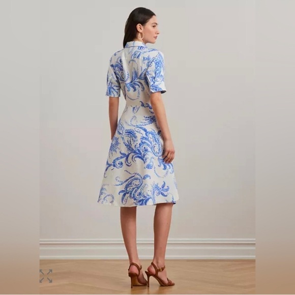 NWT Lauren Ralph Lauren Paisley Tie Front Linen Shirtdress - Picture 2 of 9